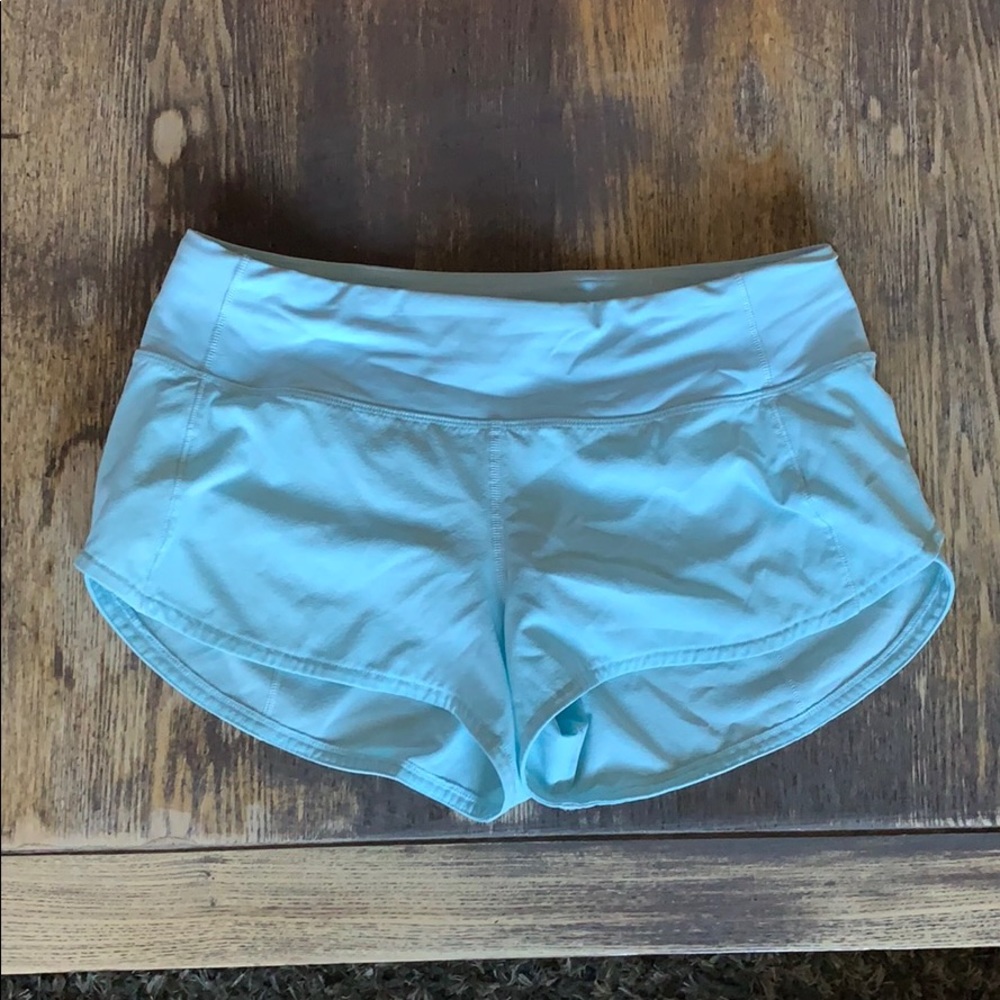 Light blue Lululemon shorts.
